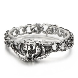 Pulseira De Titânio Com Padrão Exagerado Vintage E Cabeça De Tigre Para Homens