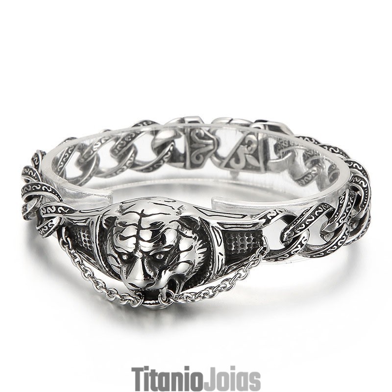 Pulseira De Titânio Com Padrão Exagerado Vintage E Cabeça De Tigre Para Homens Pulseira De Titânio Com Padrão Exagerado Vintage E Cabeça De Tigre Para Homens