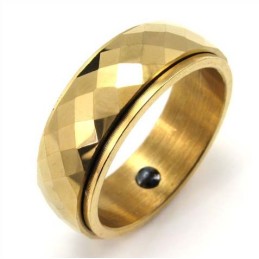 Anel De Tungstênio Facetado Dourado Novo Estilo