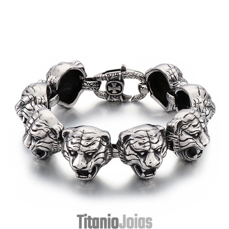 Pulseira De Titânio Com Fecho Em Cruz E Cabeça De Tigre Da Moda Para Homens Pulseira De Titânio Com Fecho Em Cruz E Cabeça De Tigre Da Moda Para Homens