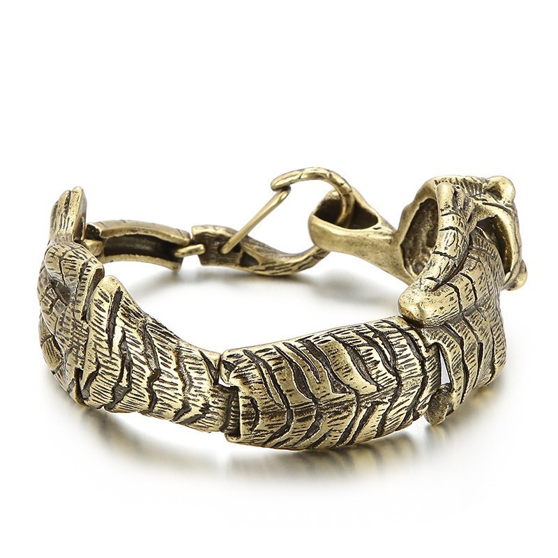 Pulseira Vintage De Titânio Com Tigre Dourado Antigo Para Homens Pulseira Vintage De Titânio Com Tigre Dourado Antigo Para Homens