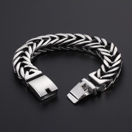 Pulseira Masculina De Titânio Grosso Com Dupla Camada Em Formato De V