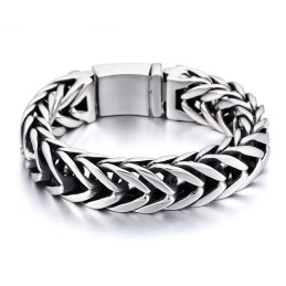 Pulseira Masculina De Titânio Grosso Com Dupla Camada Em Formato De V