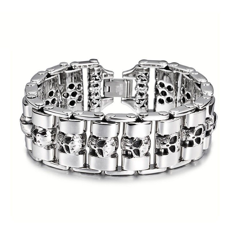 Pulseira De Titânio Estilo Chique Com Caveira Para Homens Pulseira De Titânio Estilo Chique Com Caveira Para Homens