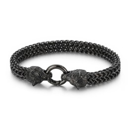 Pulseira De Titânio Com Cabeça De Lobo Dupla Estilo Hip-Hop Rock Cool Para Homens
