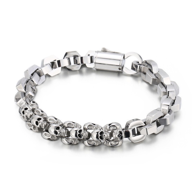 Pulseira De Titânio Poligonal Com Caveira Emendada Para Homens Pulseira De Titânio Poligonal Com Caveira Emendada Para Homens