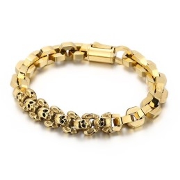 Pulseira De Titânio Poligonal Com Caveira Costurada Para Homens