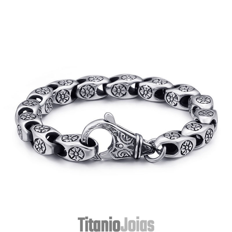 Pulseira De Titânio Retrô Com Flor Vazada E Chique Para Homens Pulseira De Titânio Retrô Com Flor Vazada E Chique Para Homens
