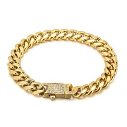 Colar Com Pulseira De Titânio Masculino Com Corrente Cubana E Diamantes