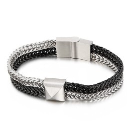 Pulseira Masculina De Titânio Com Corrente Trançada E Quilha Colorida De Dupla Camada Tide Hip-Hop