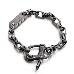 Chaveiro Vintage Preto Listrado Quadrado Pulseira Masculina De Titânio