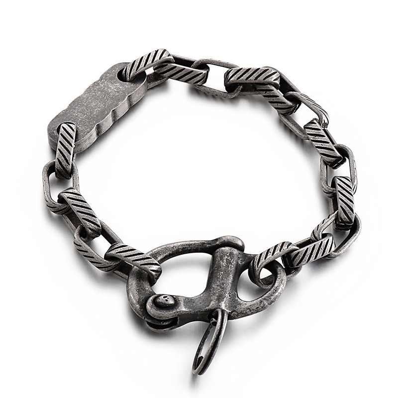 Chaveiro Vintage Preto Listrado Quadrado Pulseira Masculina De Titânio Chaveiro Vintage Preto Listrado Quadrado Pulseira Masculina De Titânio