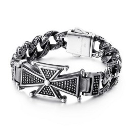 Pulseira De Titânio Com Cruz De Caveira E Zircônia