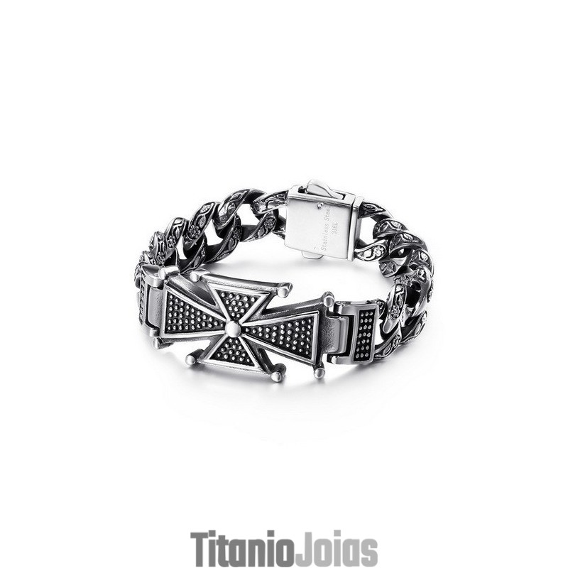 Pulseira De Titânio Com Cruz De Caveira E Zircônia Pulseira De Titânio Com Cruz De Caveira E Zircônia