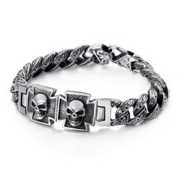 Pulseira De Titânio Com Cruz De Caveira E Zircônia