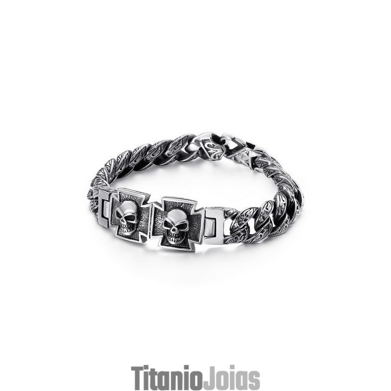 Pulseira De Titânio Com Cruz De Caveira E Zircônia Pulseira De Titânio Com Cruz De Caveira E Zircônia