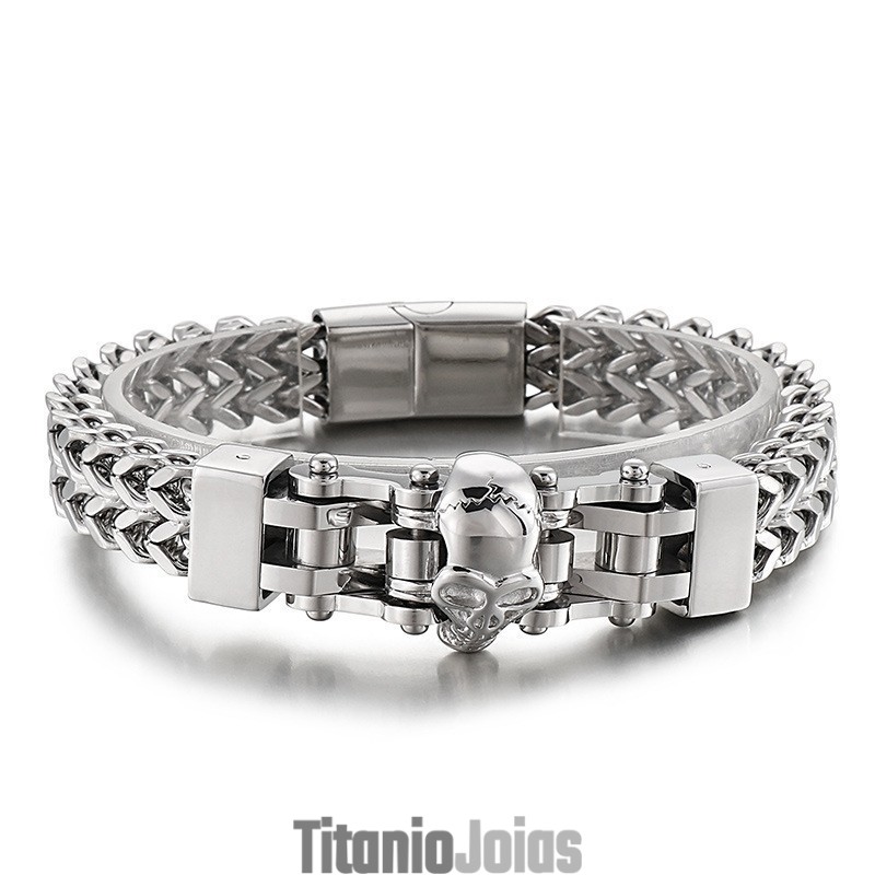 Pulseira De Titânio Masculina Com Caveira Hip Hop Pulseira De Titânio Masculina Com Caveira Hip Hop
