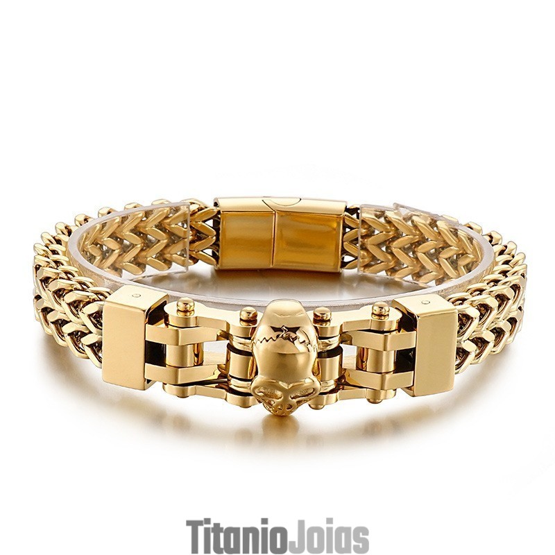 Pulseira De Titânio Masculina Com Caveira Hip Hop Pulseira De Titânio Masculina Com Caveira Hip Hop