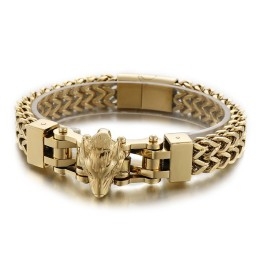 Pulseira De Titânio Masculina De Hip Hop Com Cabeça De Lobo