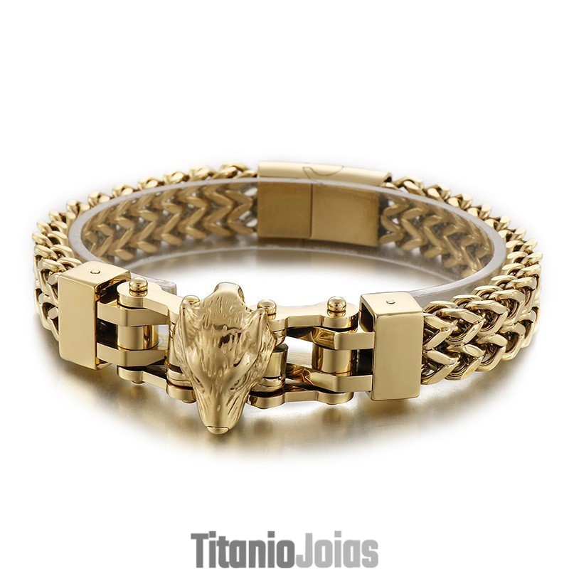 Pulseira De Titânio Masculina De Hip Hop Com Cabeça De Lobo Pulseira De Titânio Masculina De Hip Hop Com Cabeça De Lobo