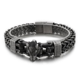 Pulseira De Titânio Masculina De Hip Hop Com Revestimento De Cabeça De Lobo