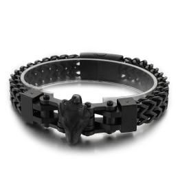 Pulseira De Titânio Masculina De Hip Hop Com Revestimento De Cabeça De Lobo