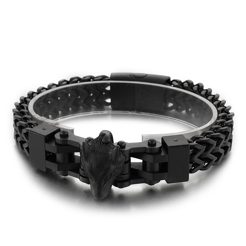 Pulseira De Titânio Masculina De Hip Hop Com Revestimento De Cabeça De Lobo Pulseira De Titânio Masculina De Hip Hop Com Revestimento De Cabeça De Lobo