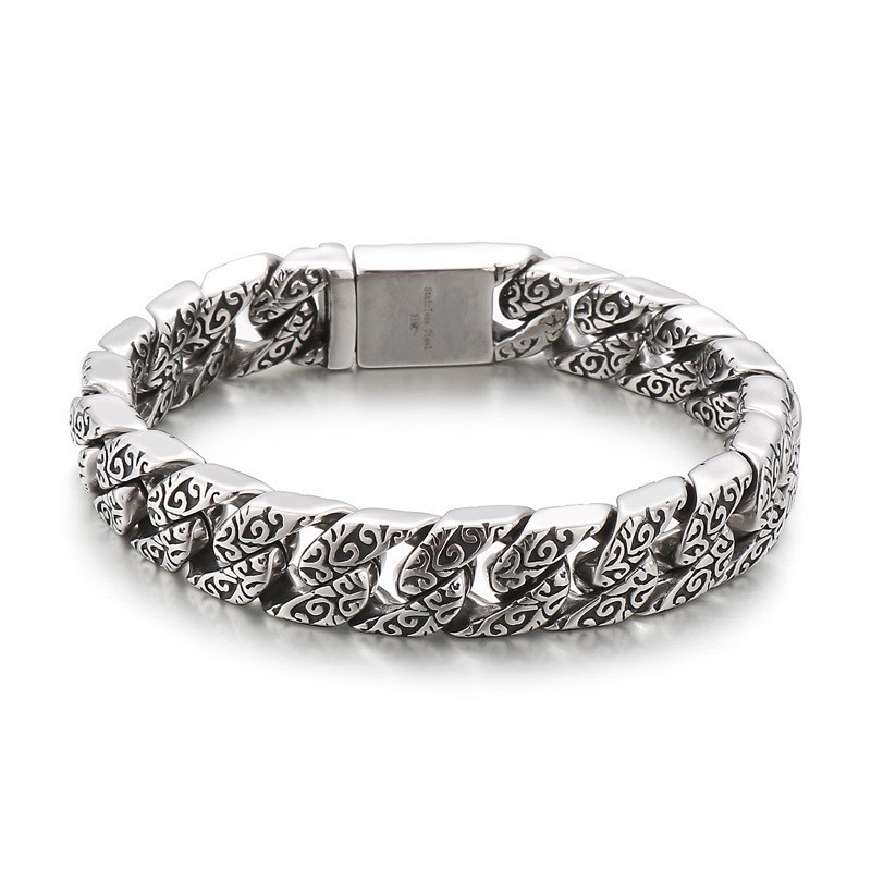 Pulseira Masculina De Titânio Com Flor Vintage E Novo Estilo Pulseira Masculina De Titânio Com Flor Vintage E Novo Estilo