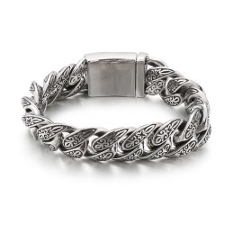 Pulseira Masculina De Titânio Com Flor Vintage E Nova Joia