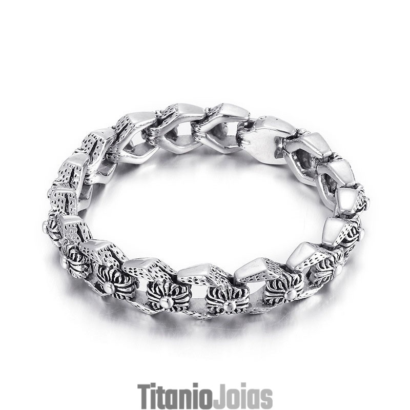 Pulseira Masculina De Titânio Estilo Retrô Pop Cool Rock Hip Hop Com Flores Pulseira Masculina De Titânio Estilo Retrô Pop Cool Rock Hip Hop Com Flores