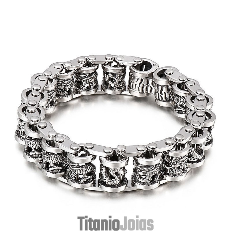 Pulseira Masculina De Titânio Com Corrente De Bicicleta Retrô Cool Dragon Pulseira Masculina De Titânio Com Corrente De Bicicleta Retrô Cool Dragon