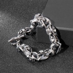 Pulseira Masculina De Titânio Estilo Rock Hip Hop Com Caveira Dupla