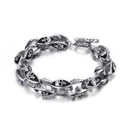 Pulseira Masculina De Titânio Estilo Rock Hip Hop Com Caveira Dupla
