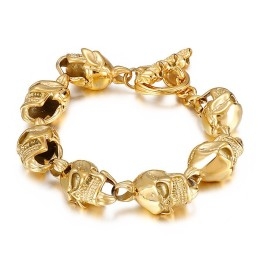Pulseira Masculina De Titânio Com Caveira Dourada Estilo Chique