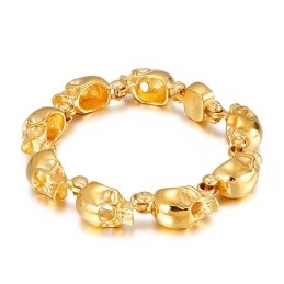 Pulseira De Titânio Com Caveira Dourada Estilo Chique Para Homens