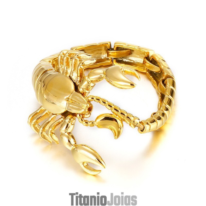 Pulseira De Titânio Escorpião Dourada Incrível Para Homens Pulseira De Titânio Escorpião Dourada Incrível Para Homens