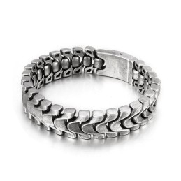 Pulseira Masculina Vintage De Titânio Com Osso De Dragão