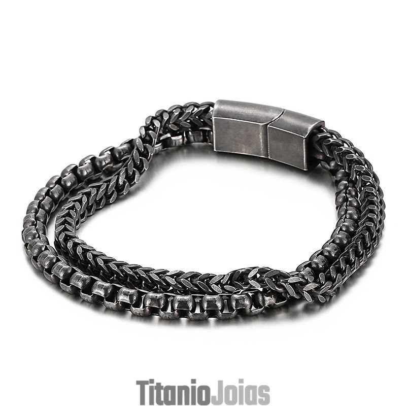 Pulseira Masculina Quadrada Dupla De Titânio Pulseira Masculina Quadrada Dupla De Titânio