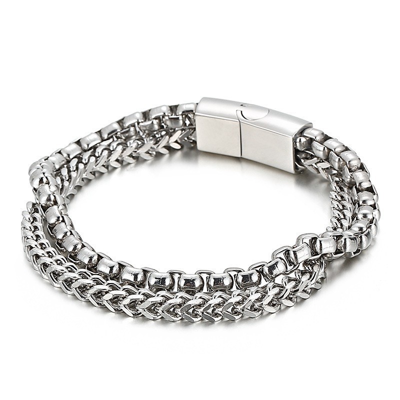 Pulseira Masculina Quadrada Dupla De Titânio Pulseira Masculina Quadrada Dupla De Titânio
