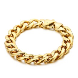 Pulseira Masculina De Titânio Polido, Plana E Banhada A Ouro De Dois Lados