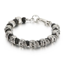 Pulseira De Caveira De Titânio Com Pedra Vulcânica De Olho De Tigre, Pulseira Masculina