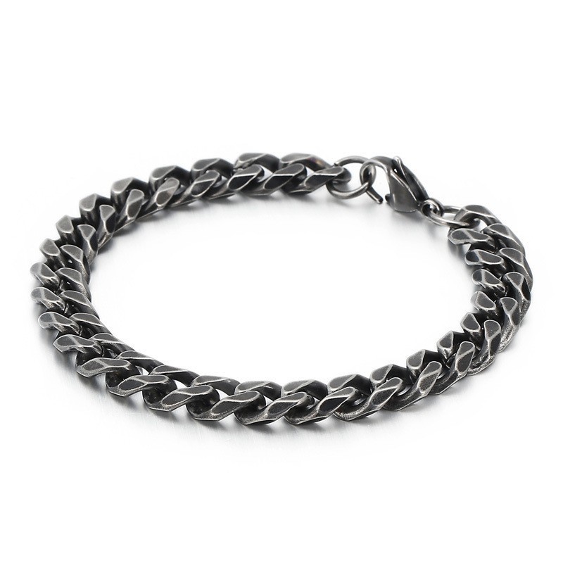 Pulseira De Titânio Vintage Escovada Plana Masculina Da Moda Pulseira De Titânio Vintage Escovada Plana Masculina Da Moda