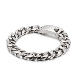 Pulseira Masculina De Titânio Com Diamantes E Joias Estilo Hip Hop Em Ouro 18K