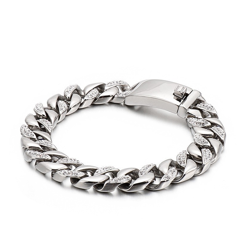 Pulseira Masculina De Titânio Com Diamantes E Joias Estilo Hip Hop Em Ouro 18K Pulseira Masculina De Titânio Com Diamantes E Joias Estilo Hip Hop Em Ouro 18K