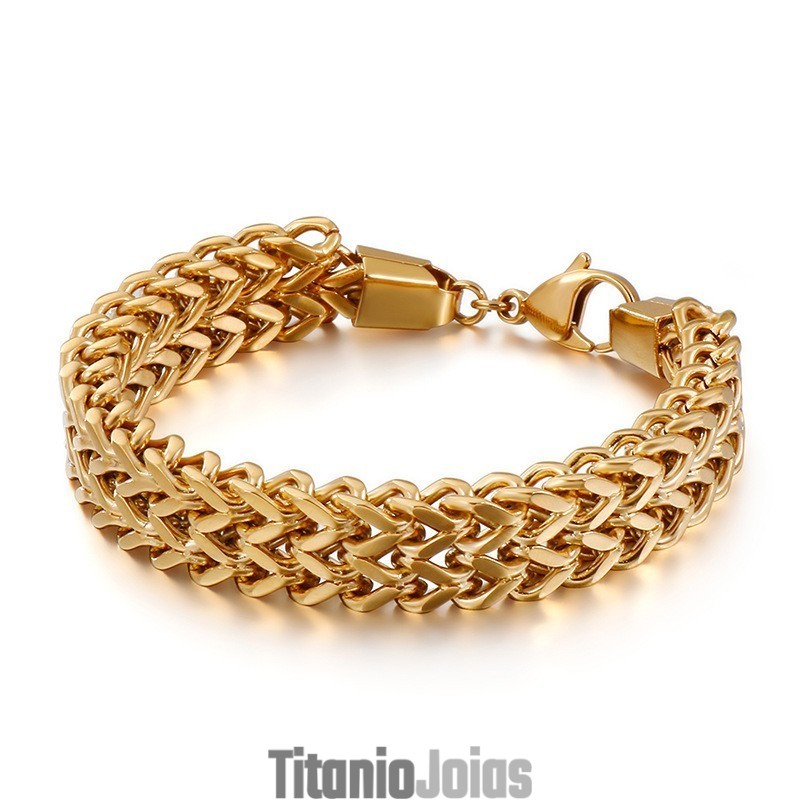 Pulseira De Titânio Com Corrente Dupla V Para Homens Pulseira De Titânio Com Corrente Dupla V Para Homens