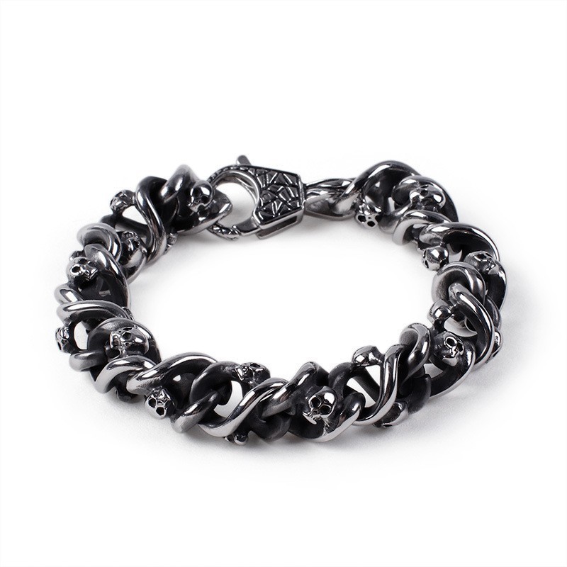Pulseira Masculina Alternative Chic Pulseira Cool Titanium Skull Pulseira Masculina Alternative Chic Pulseira Cool Titanium Skull