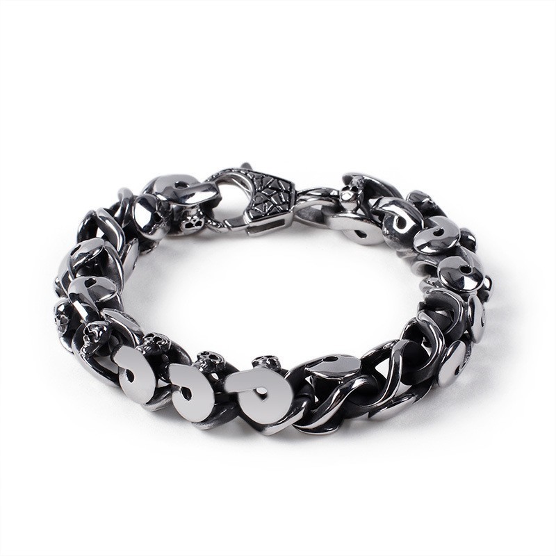 Pulseira Masculina Alternative Chic Pulseira Cool Titanium Skull Pulseira Masculina Alternative Chic Pulseira Cool Titanium Skull