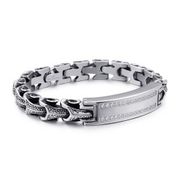 Pulseira Masculina De Titânio Vintage Com Quilha Micro-Conjunto De Pedras Brancas
