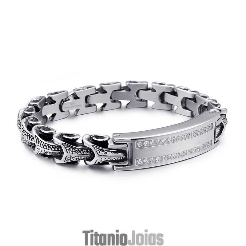 Pulseira Masculina De Titânio Vintage Com Quilha Micro-Conjunto De Pedras Brancas Pulseira Masculina De Titânio Vintage Com Quilha Micro-Conjunto De Pedras Brancas
