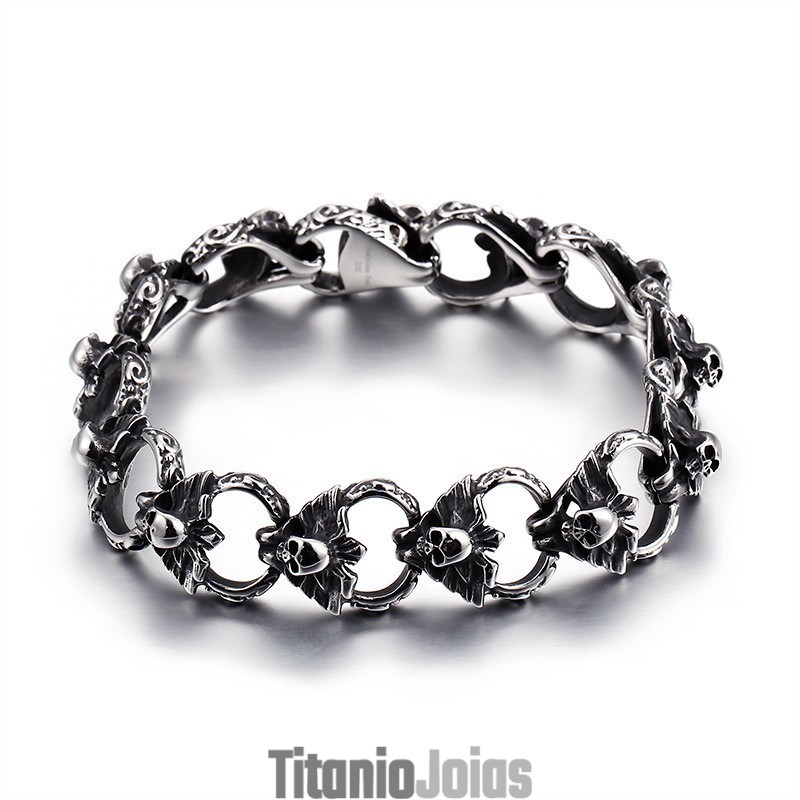 Pulseira De Caveira Plana De Titânio Pulseira De Caveira Plana De Titânio